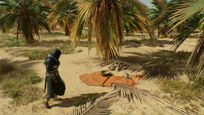 assassins creed mirage joy beneath weeping palms enigma blanket beneath palm tree
