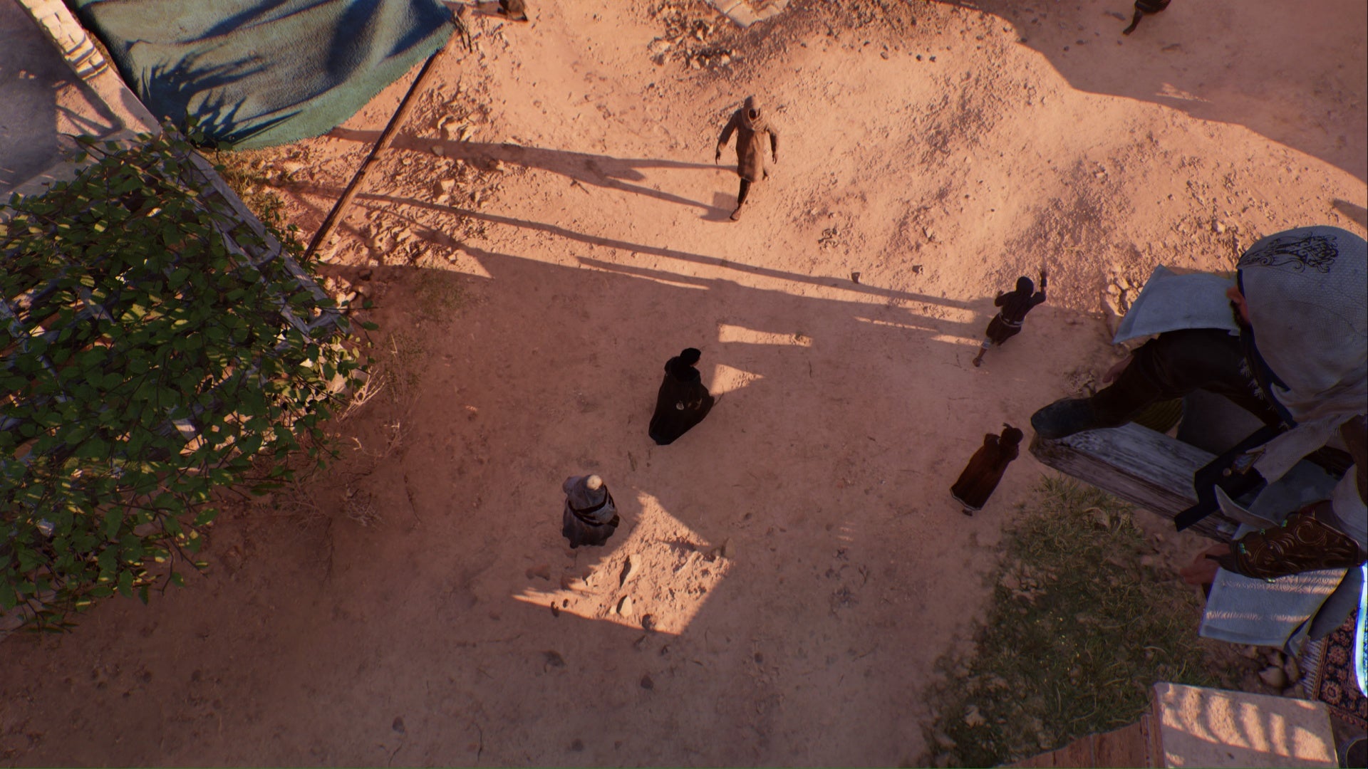 assassins creed mirage basim on edge of roof looking down at tha&rsquo;abeen target in abbasiyah