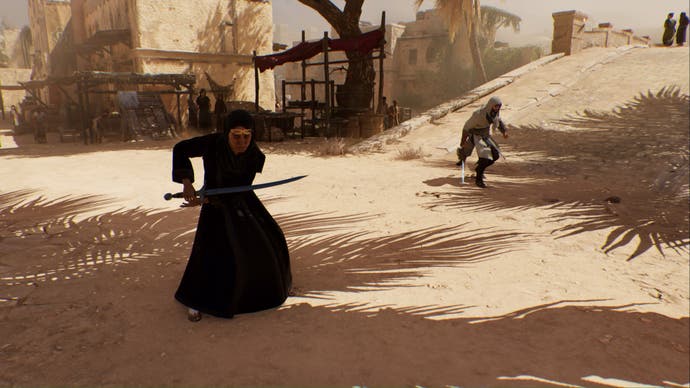 assassins creed mirage basim running behind a harbiyah tha'abeen target