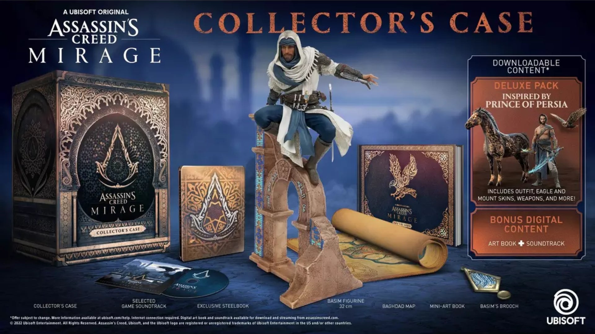 The contents of the Assassin&rsquo;s Creed Mirage Collectors Case edition