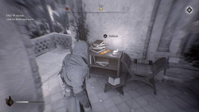 assassins creed mirage, the delight by the dome enigma scroll on bookshelf is being highlighted orange by eagle vision