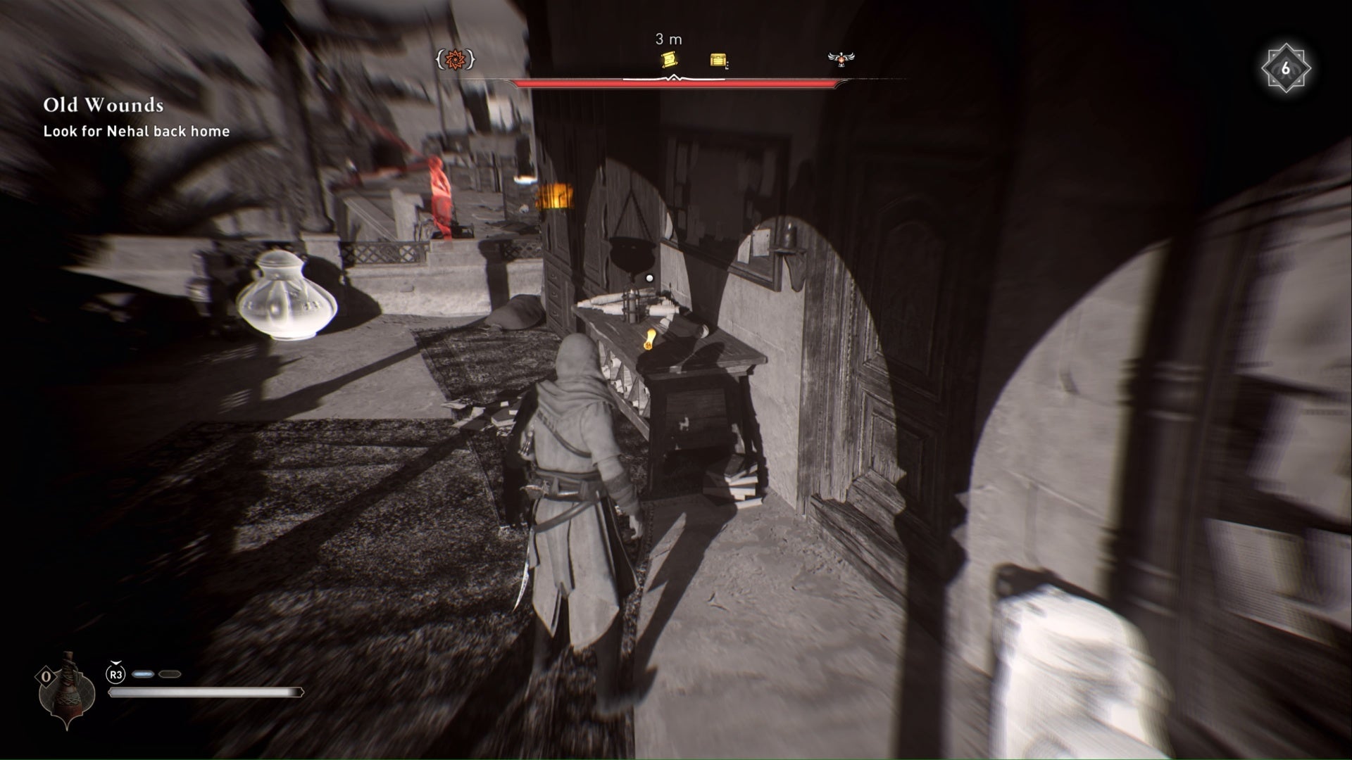 assassins creed mirage eagle vision of just reward enigma scroll on table