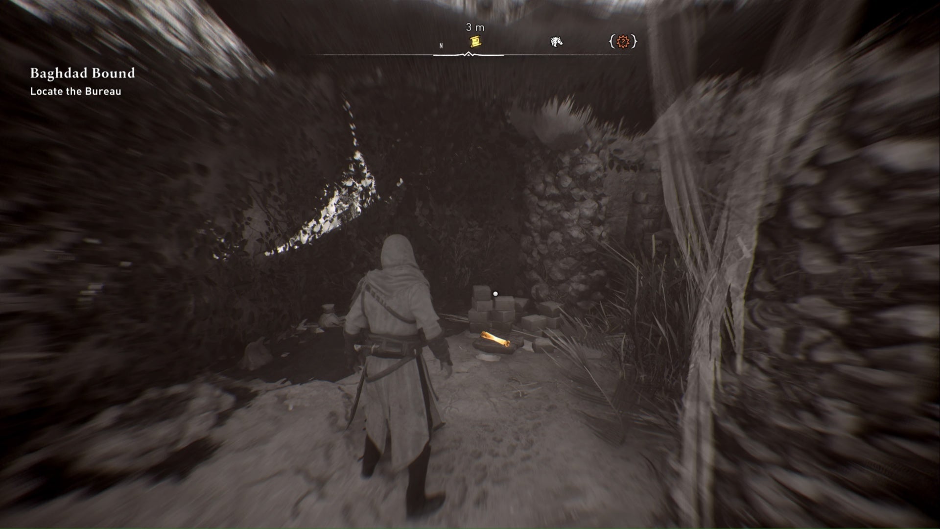 assassins creed mirage, Basim is facing the find what i stole enigma by using eagle vision in a hut