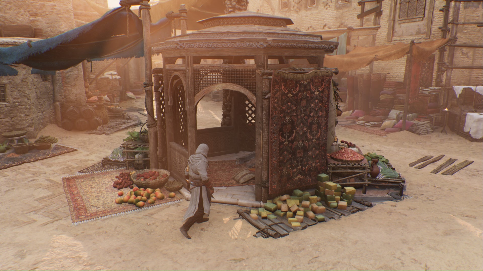 assassins creed mirage, Basim is heading inside a wooden hut where the find what i stole enigma reward is.