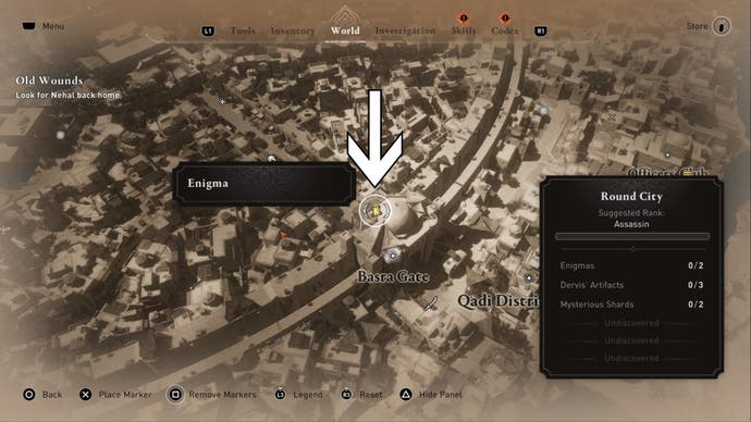 assassins creed mirage just reward enigma location close up map