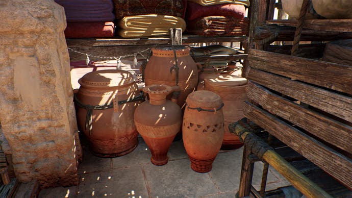 assassins creed mirage khurasan gate guardhouse collection of clay pots.