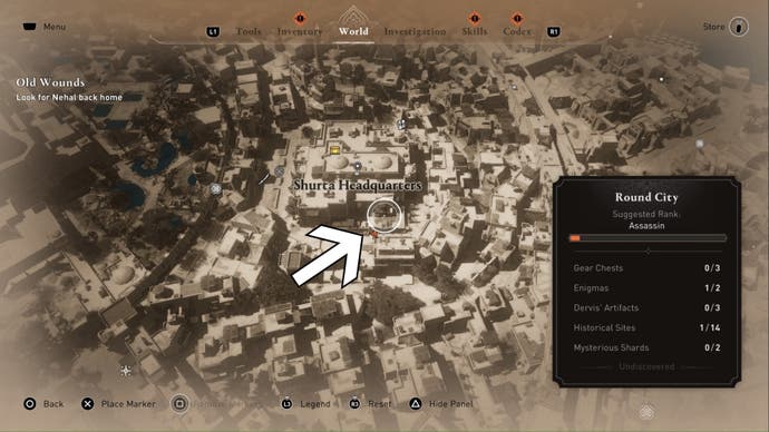 assassins creed mirage shurta hq courtyard location on close up map