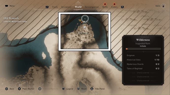 assassins creed mirage, the ukbara settlement is highlighted on the world map