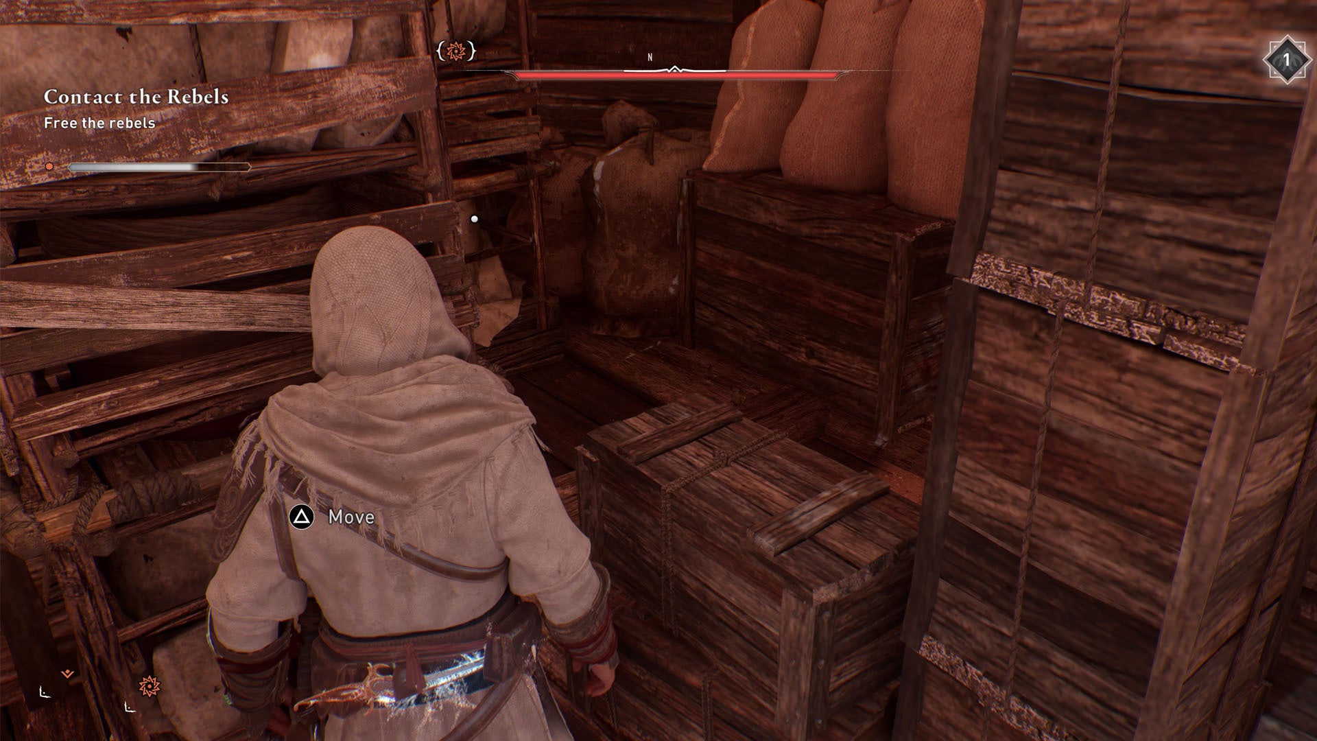 assassins creed mirage upper harbor gear chest puzzle lowered crate hop over point