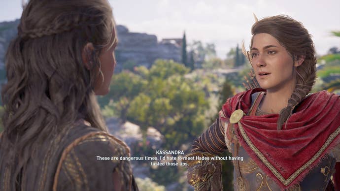 Kassandra speaks to a woman in Assassin’s Creed Odyssey