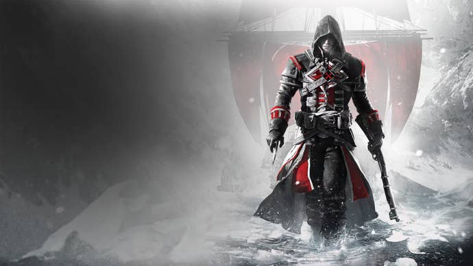 Artwork for Assassin's Creed Rogue, showing the assassin-turned templar Shay Cormac and a ship.