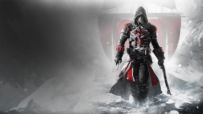 Artwork for Assassin's Creed Rogue, showing the assassin-turned templar Shay Cormac and a ship.