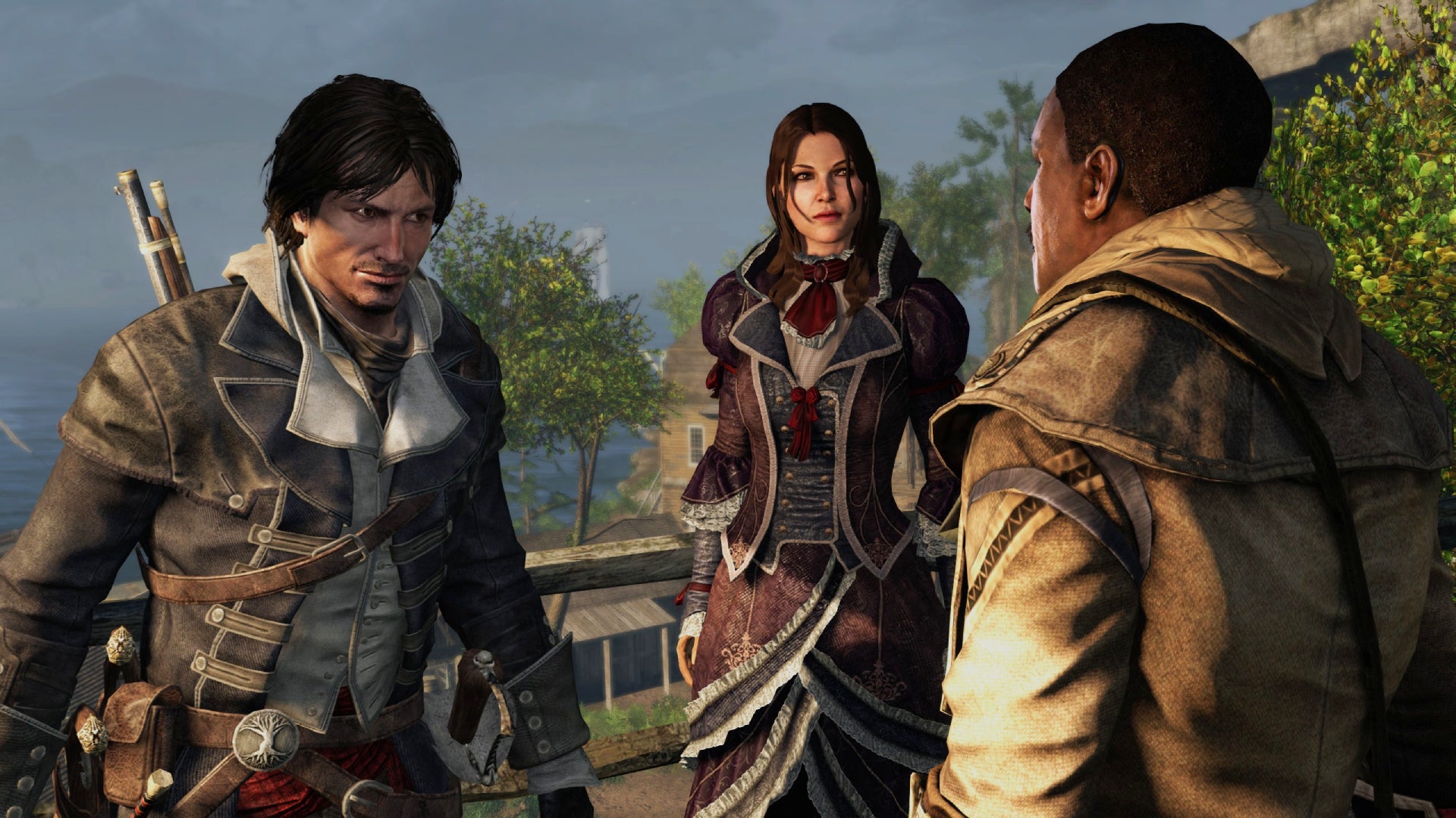 Shay Cormac talks to assassins Hope and Achilles in Assassin’s Creed Rogue.