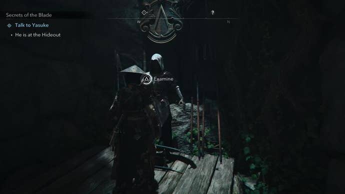 Naoe standing in front of a mannequin dressed in the Apprentice Assassin armor in Assassin’s Creed Shadows.