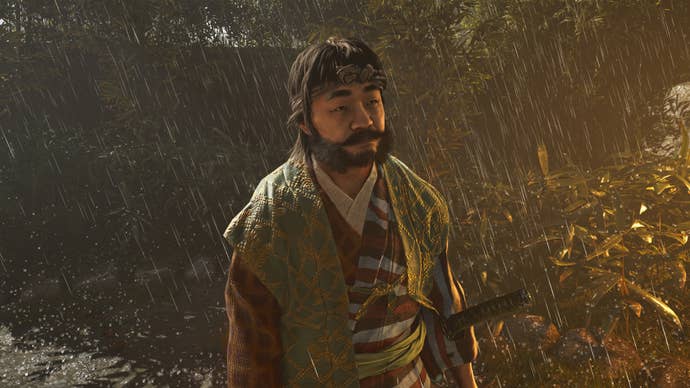 A close-up of Big Sueki, a Kabukimono boss in Assassin’s Creed Shadows.