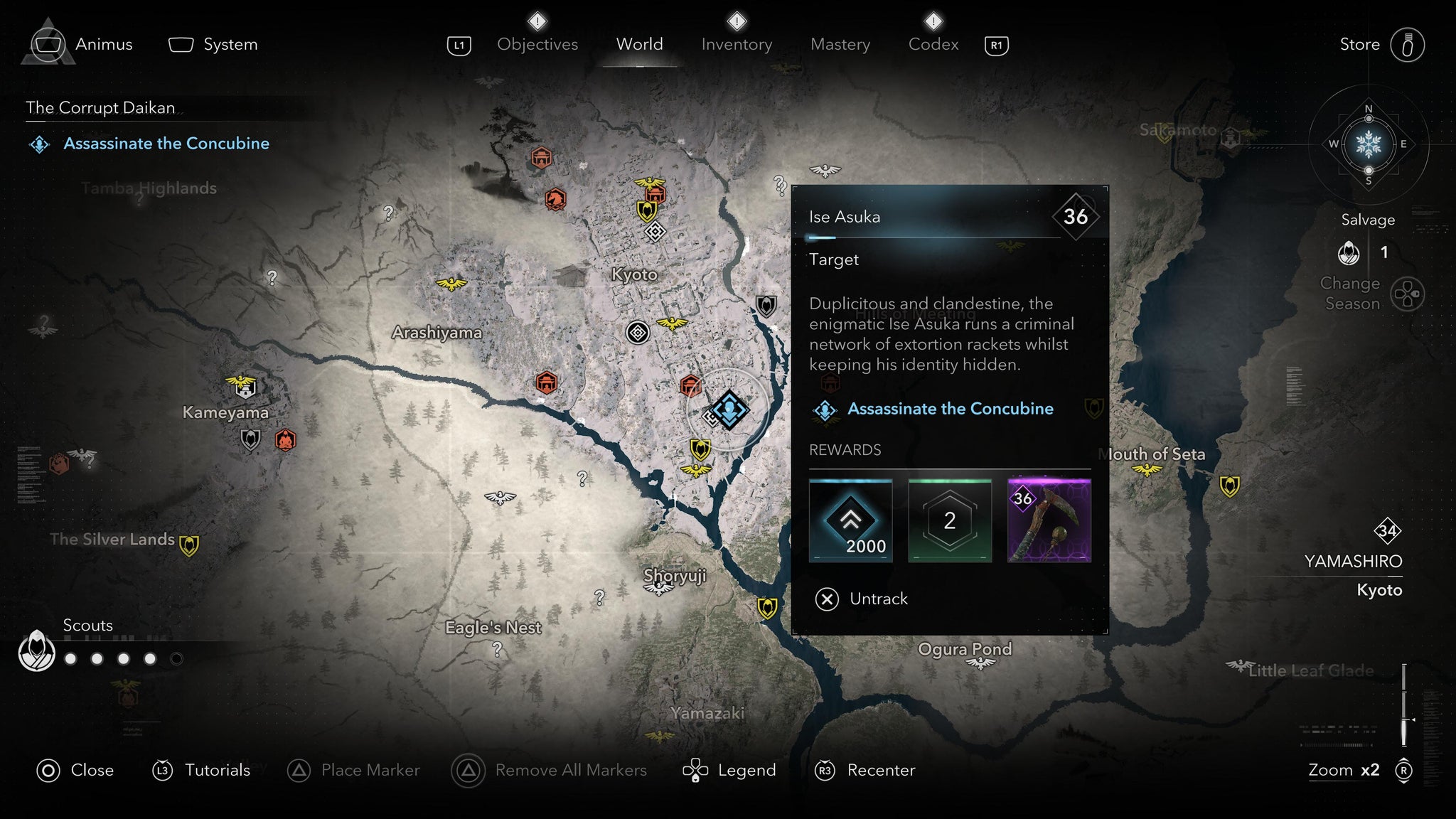 A map screen showing the location of the Corrupt Daikan, The Concubine, in Assassin's Creed Shadows. - 11