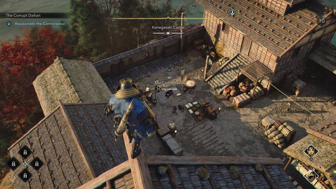 Yasuke looking down at the Corrupt Daikan, The Connoisseur, in Assassin’s Creed Shadows.