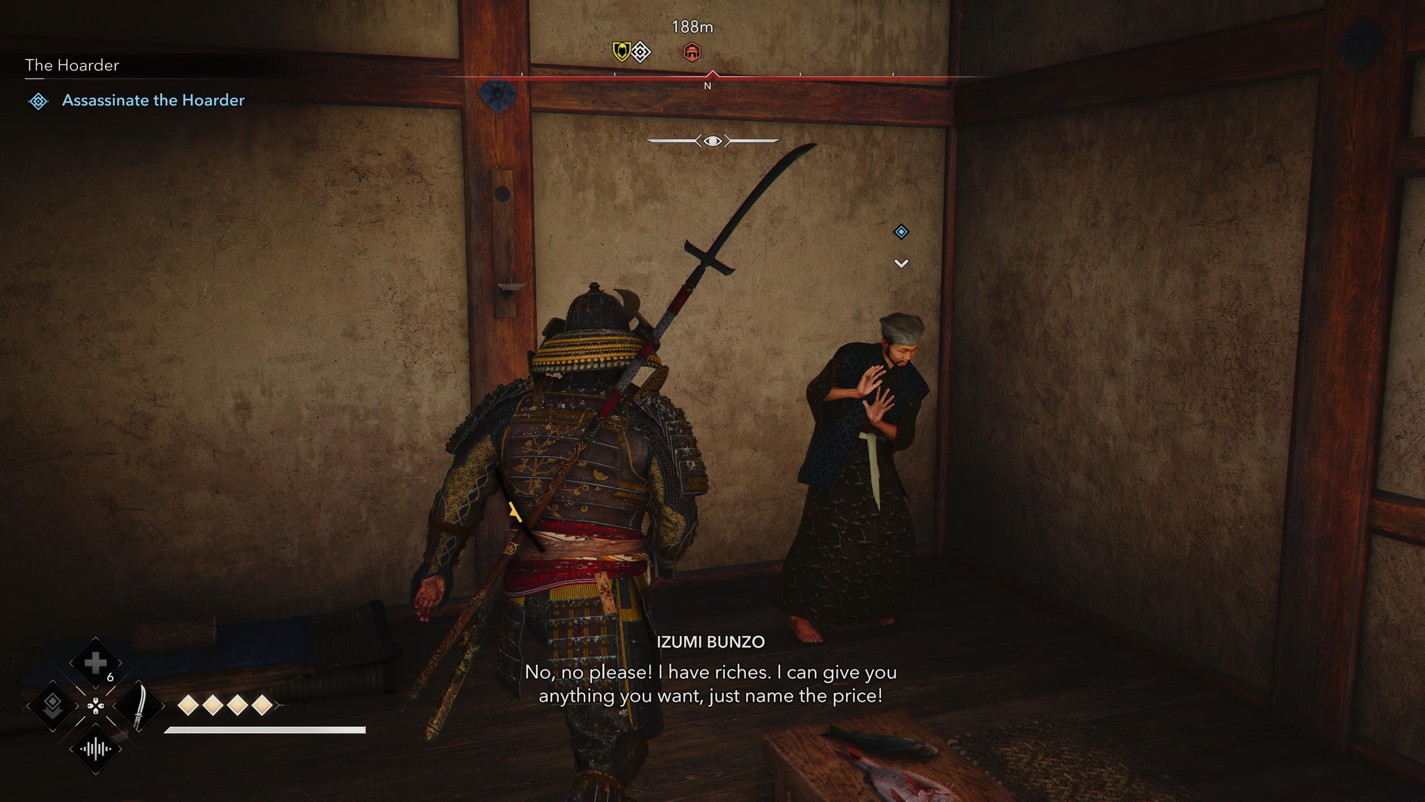 Yasuke intimidating The Hoarder in Assassin's Creed Shadows. - 14