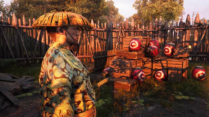 A close-up of Ember, a Kabukimono boss in Assassin’s Creed Shadows.