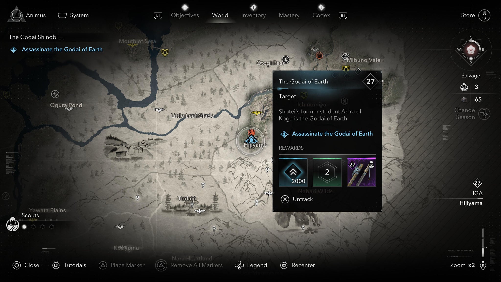 A map screen showing the location of the Godai of Earth in Assassin's Creed Shadows. - 8