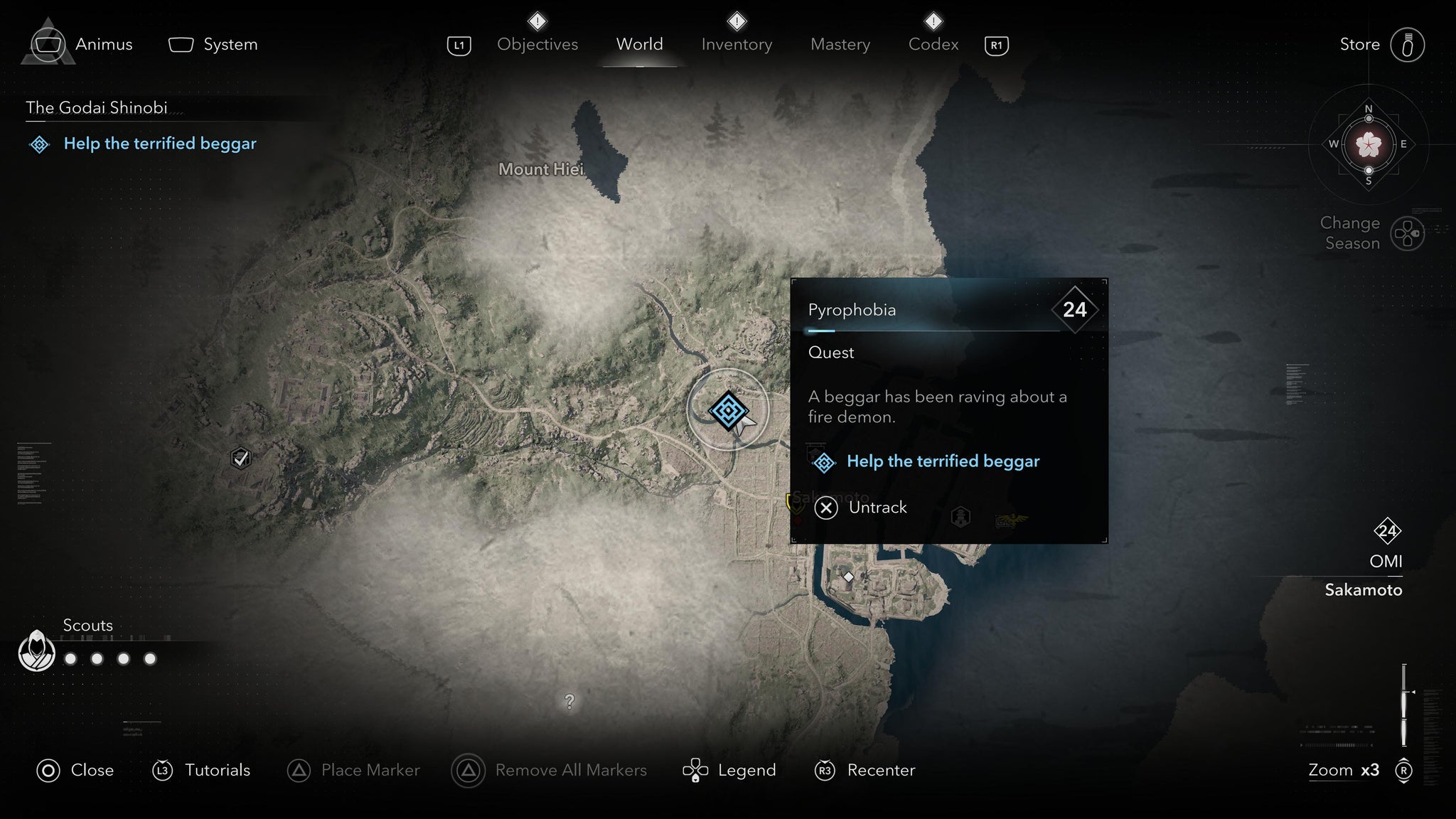 A map screen showing the location of a clue to finding the Godai of Fire in Assassin's Creed Shadows. - 3