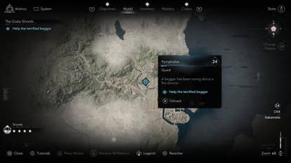 A map screen showing the location of a clue to finding the Godai of Fire in Assassin’s Creed Shadows.