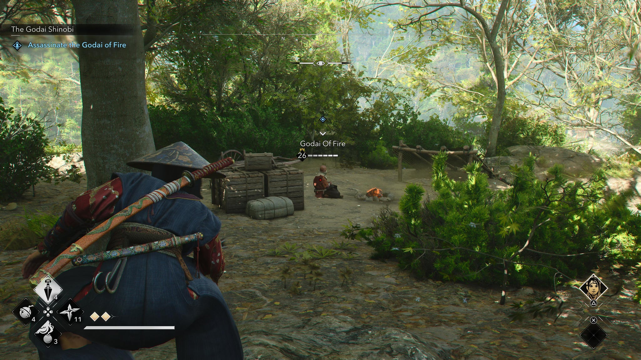 Naoe sneaking up on the Godai of Fire in Assassin's Creed Shadows. - 5