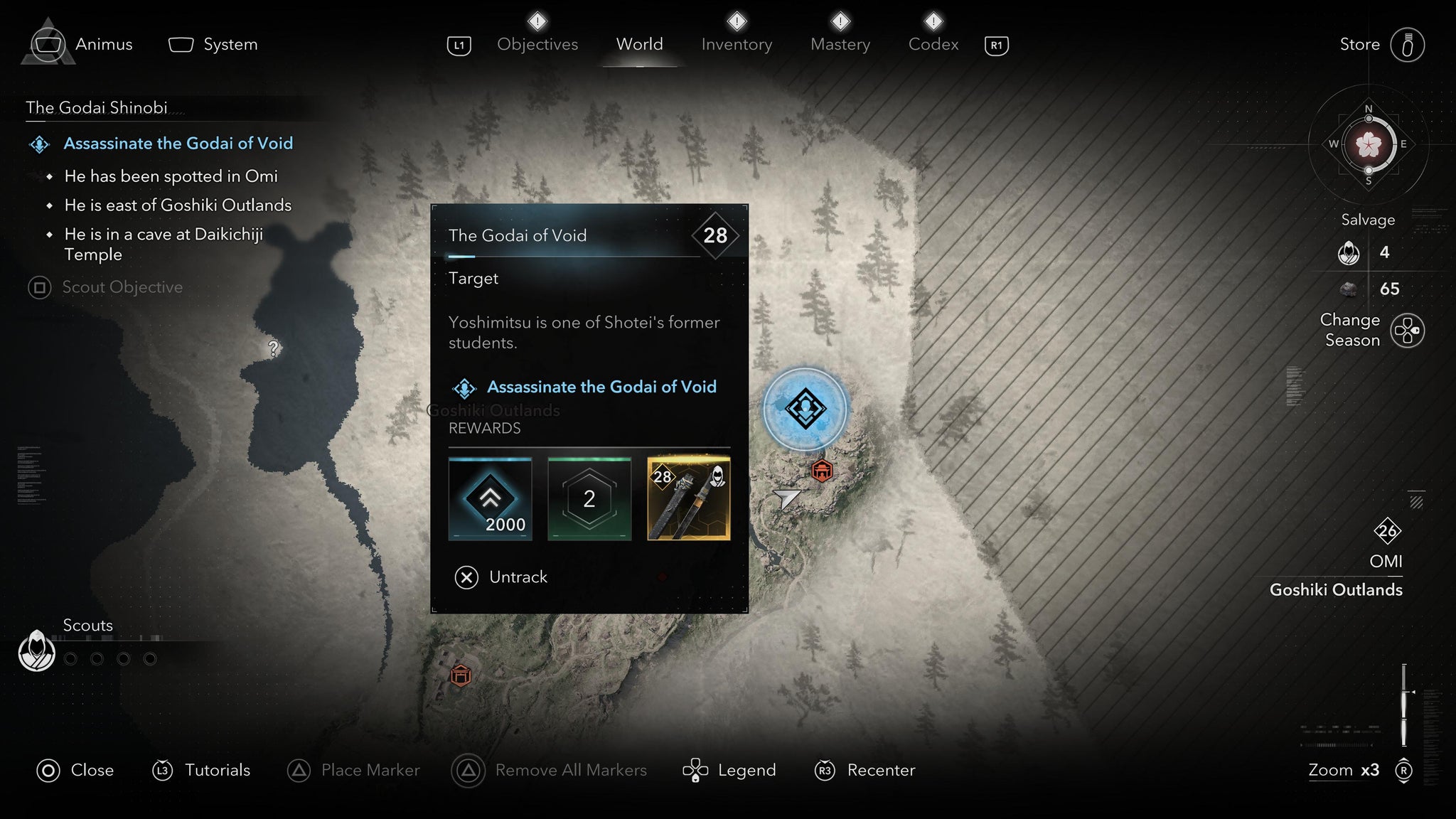 A map screen showing the location of the cave where you find the Godai of Void in Assassin's Creed Shadows. - 14