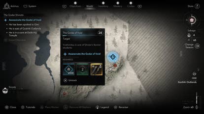 A map screen showing the location of the cave where you find the Godai of Void in Assassin’s Creed Shadows.