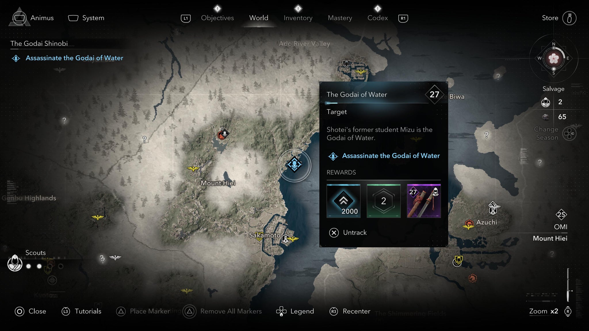 A map screen showing the location of the Godai of Water in Assassin's Creed Shadows. - 6
