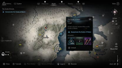 A map screen showing the location of the Godai of Water in Assassin’s Creed Shadows.