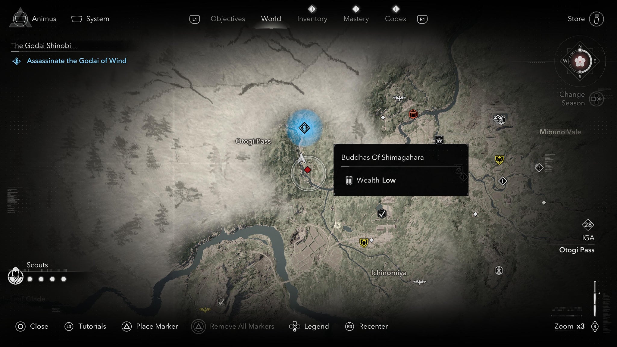 A map screen showing the location of the Godai of Wind in Assassin's Creed Shadows. - 10