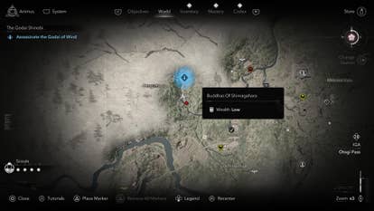 A map screen showing the location of the Godai of Wind in Assassin’s Creed Shadows.