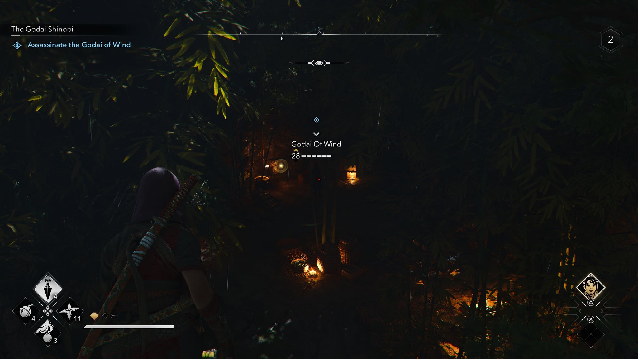 Naoe perched on a tree overlooking the Godai of Wind in Assassin's Creed Shadows. - 12