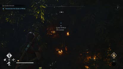 Naoe perched on a tree overlooking the Godai of Wind in Assassin’s Creed Shadows.