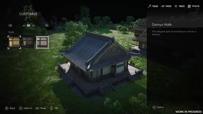 Wall options for a building in Assassin’s Creed Shadows.