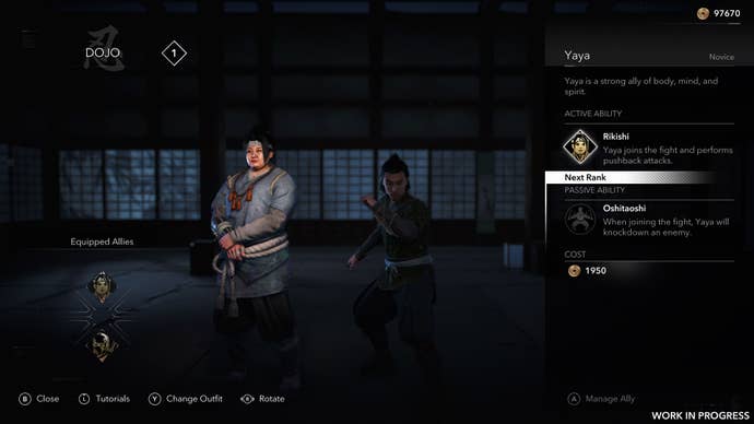 The Allies menu screen from Assassin’s Creed Shadows