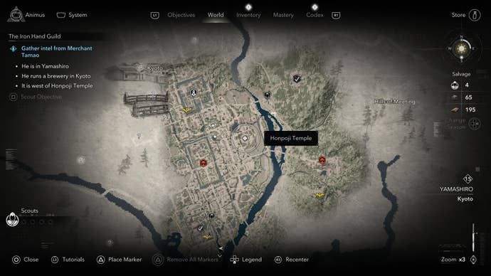 A map screen showing the location of Merchant Tamao in Assassin’s Creed Shadows.