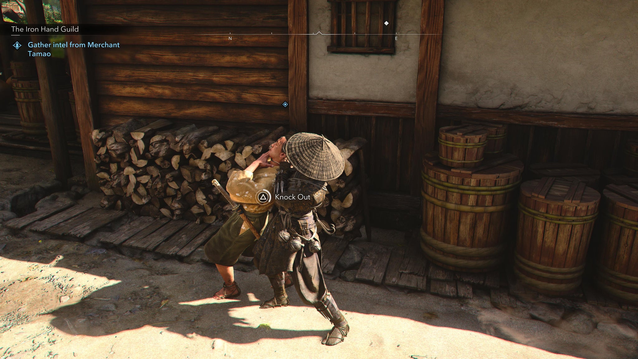 Naoe knocking out the merchant Tamao from the Iron Hand Guild in Assassin's Creed Shadows. - 6