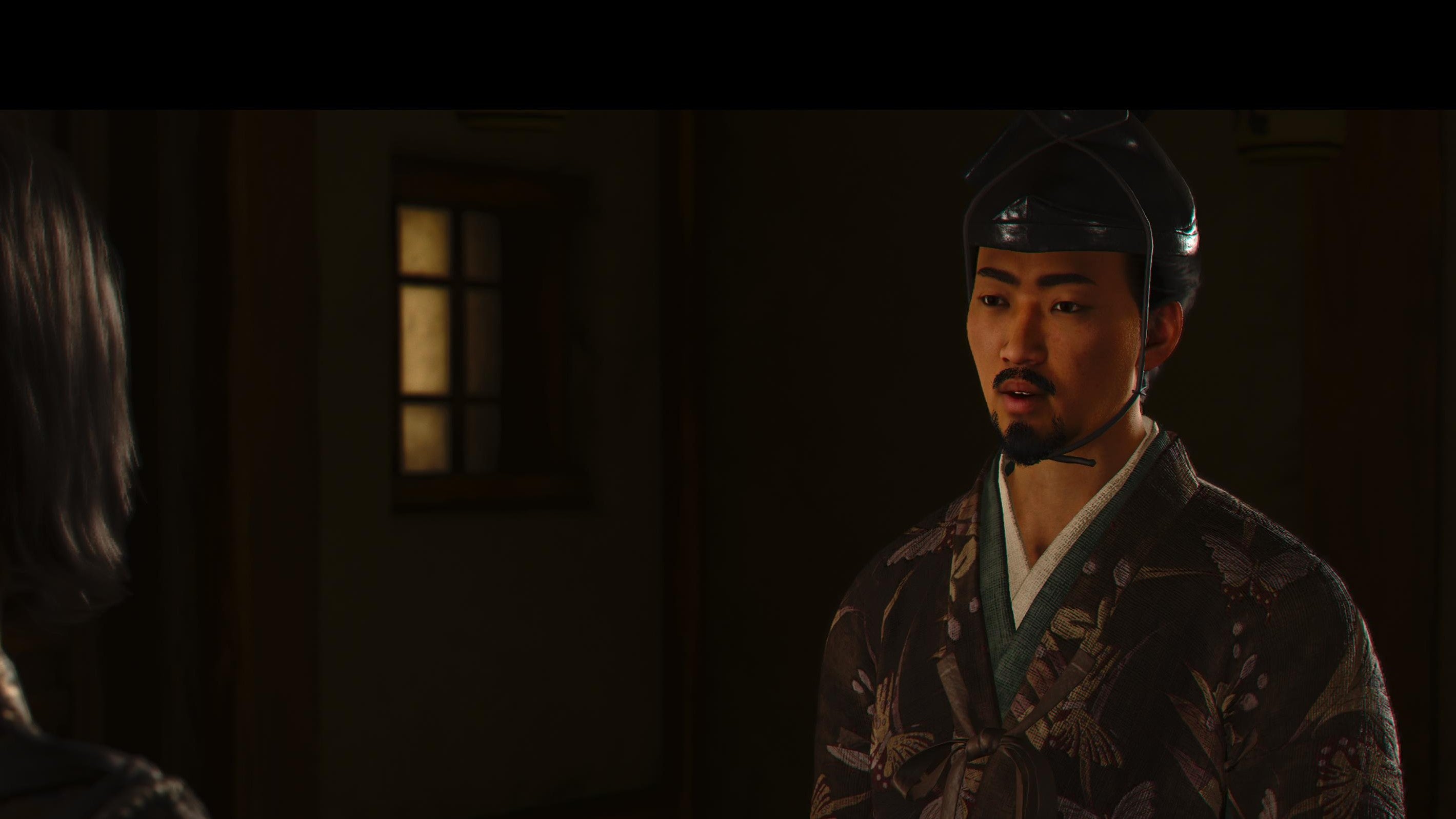 Imai Sokun discussing the Iron Hand Guild with Naoe in Assassin's Creed Shadows.