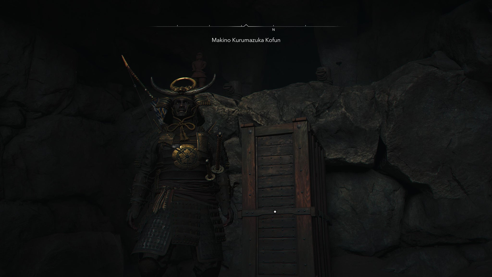 Yasuke sliding some boxes to climb a high ledge inside Makino Kurumazuka Kofun in Assassin's Creed Shadows. - 3