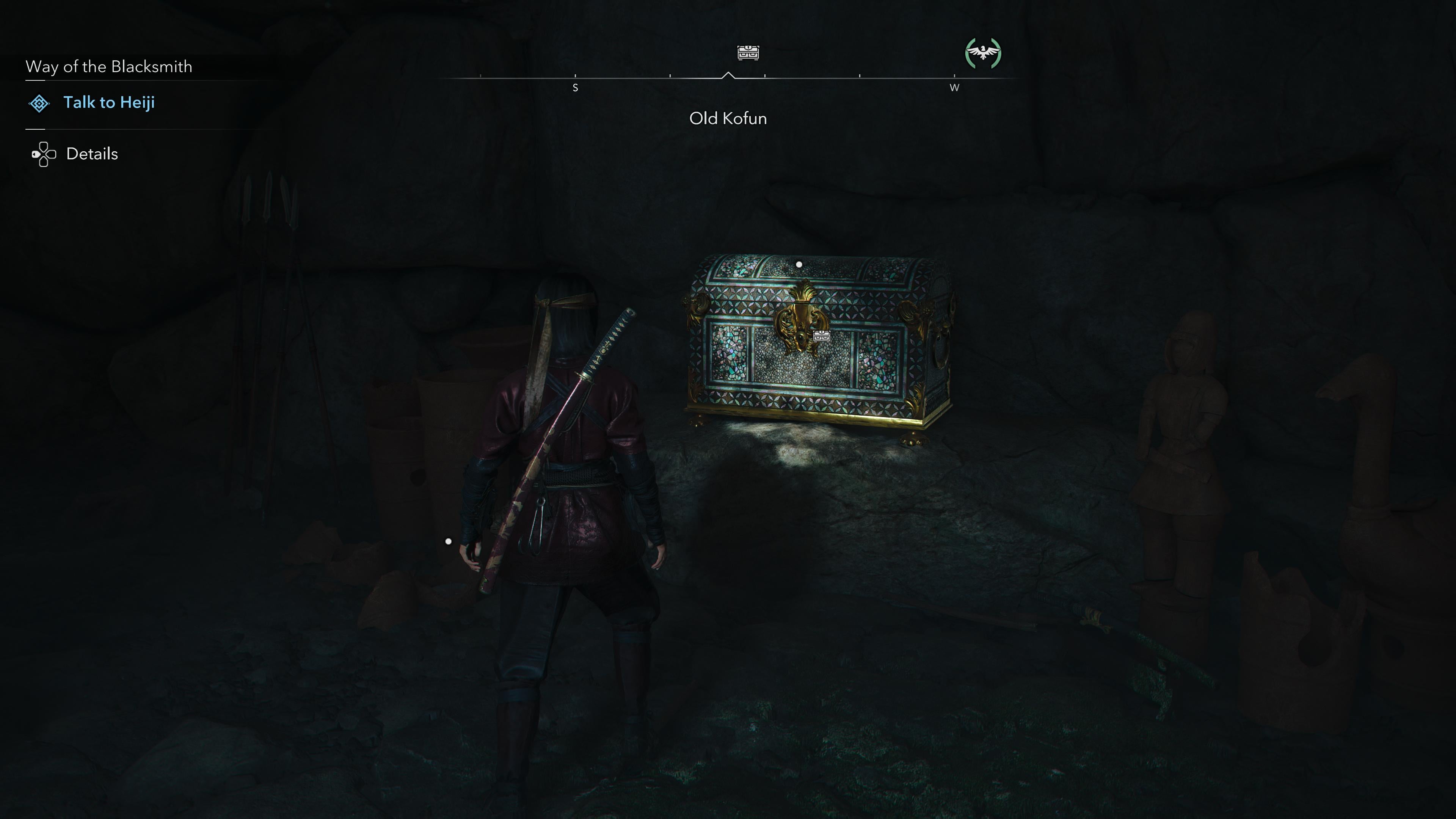 Naoe looting a chest inside the Old Kofun in Assassin's Creed Shadows.