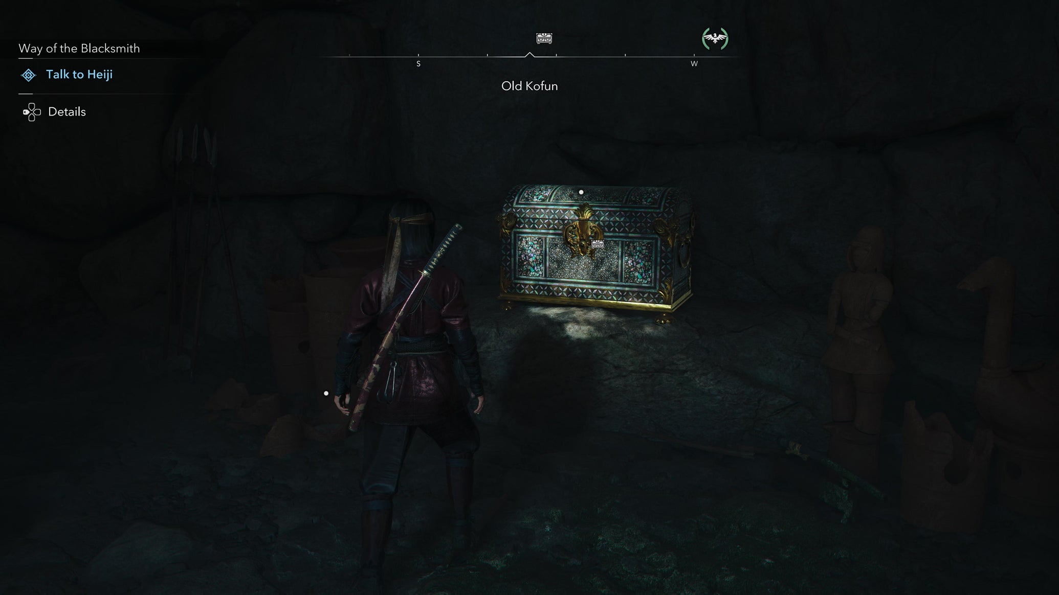Naoe looting a chest inside the Old Kofun in Assassin's Creed Shadows. - 1