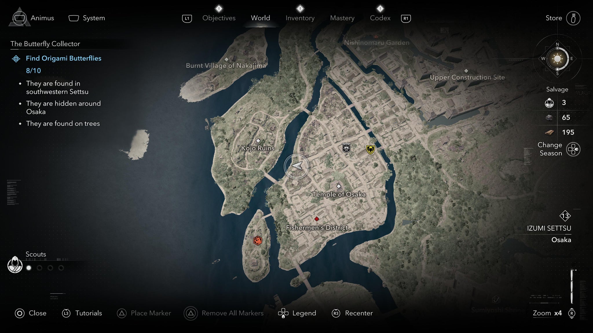 A map screen showing the location of the second white origami butterfly in Assassin's Creed Shadows. - 21