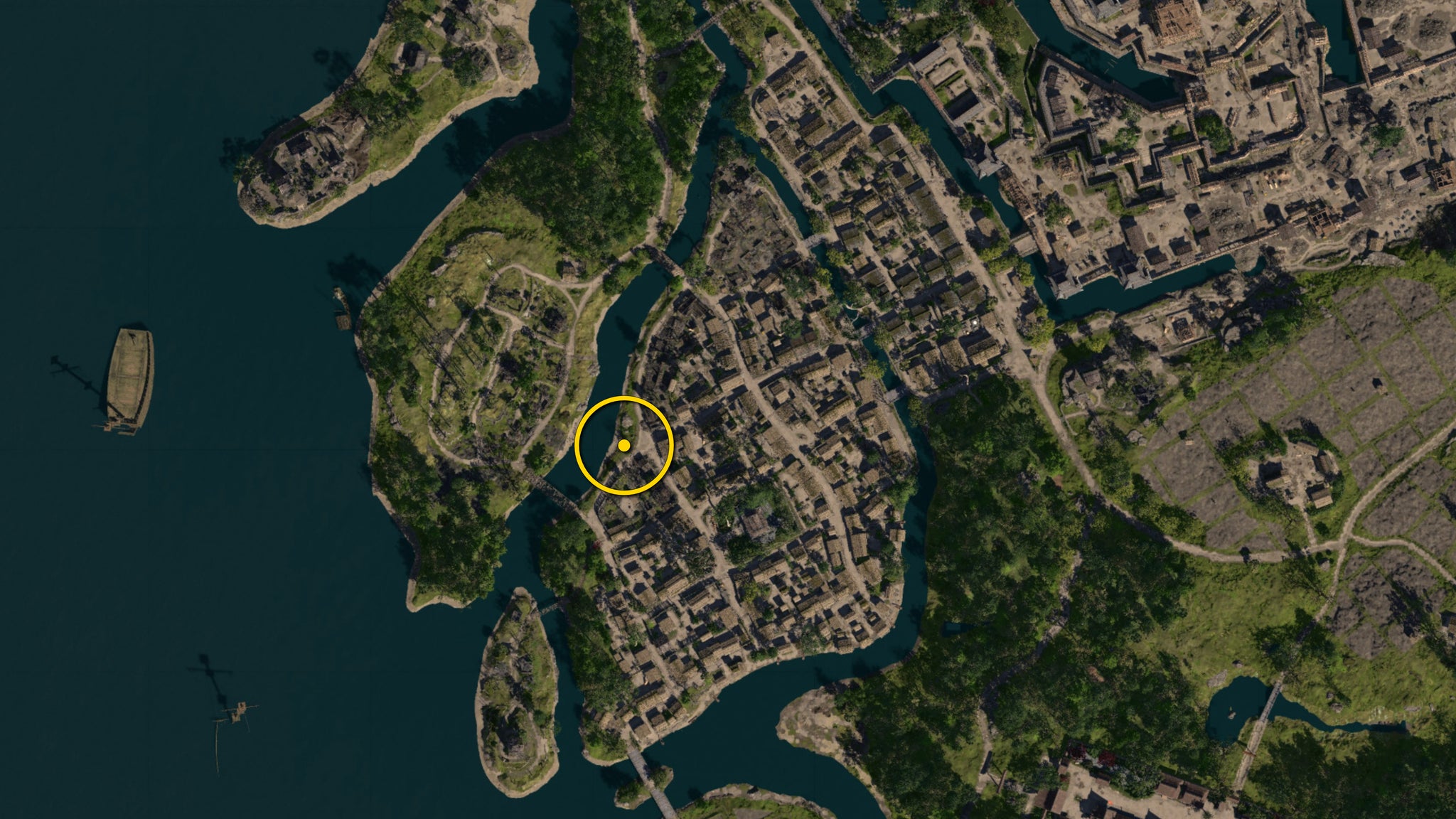 A zoomed in map of Osaka in Assassin's Creed Shadows, with the location of a white Origami Butterfly marked with a yellow circle. - 7