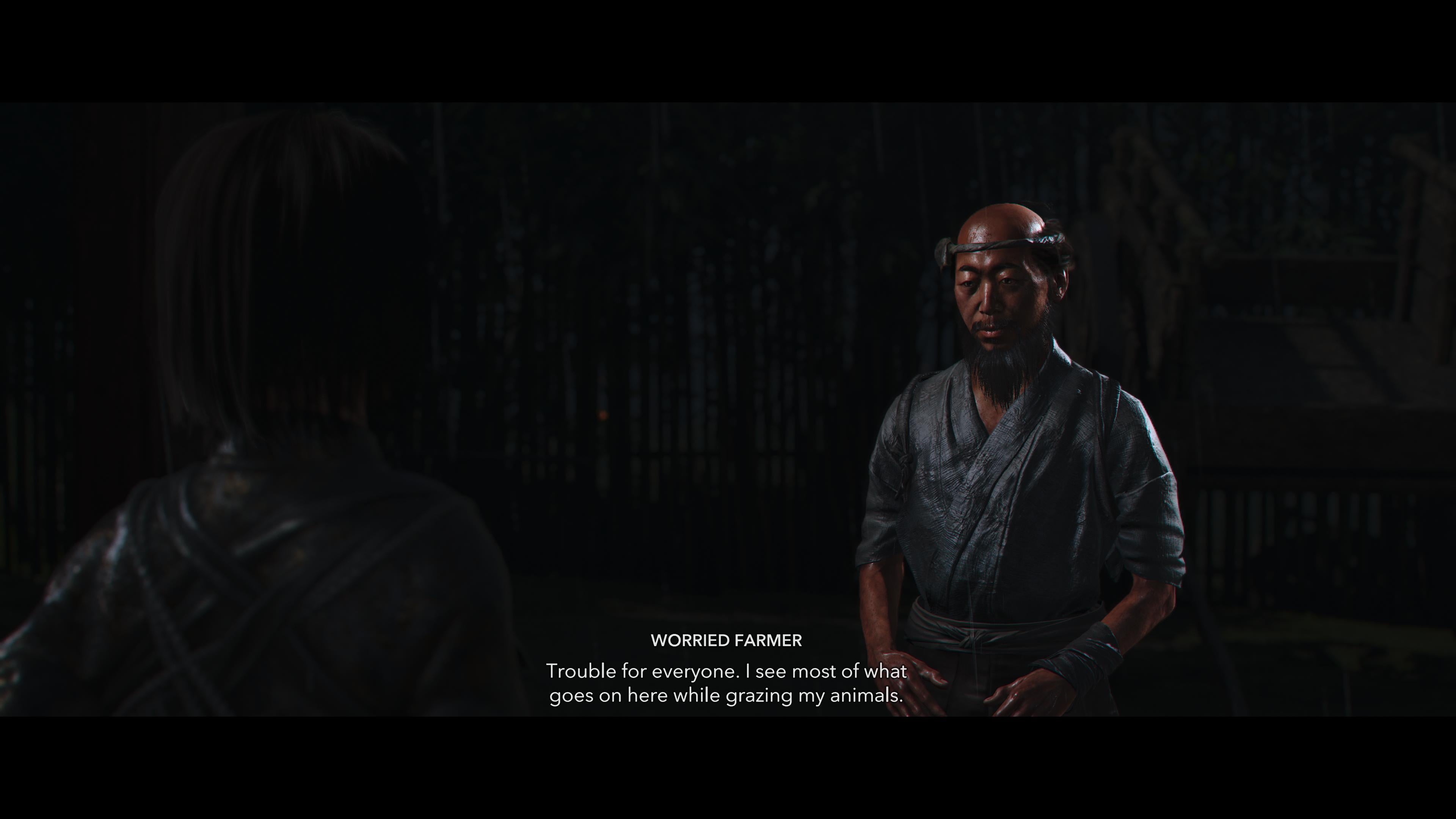 Naoe speaking to a farmer as part of the Out To Pasture quest in Assassin's Creed Shadows.
