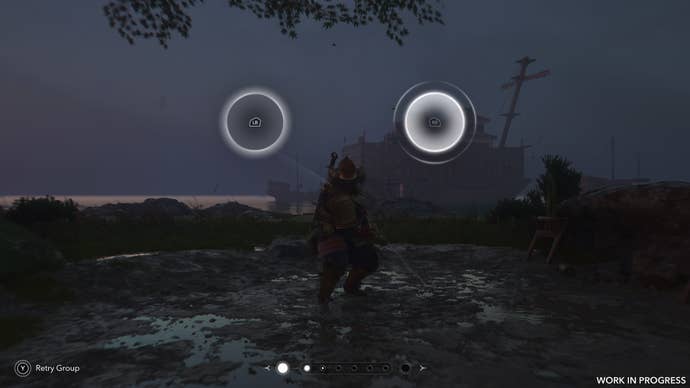 Yasuke performs a kata sword exercise in front of a large ship in Assassin’s Creed Shadows.