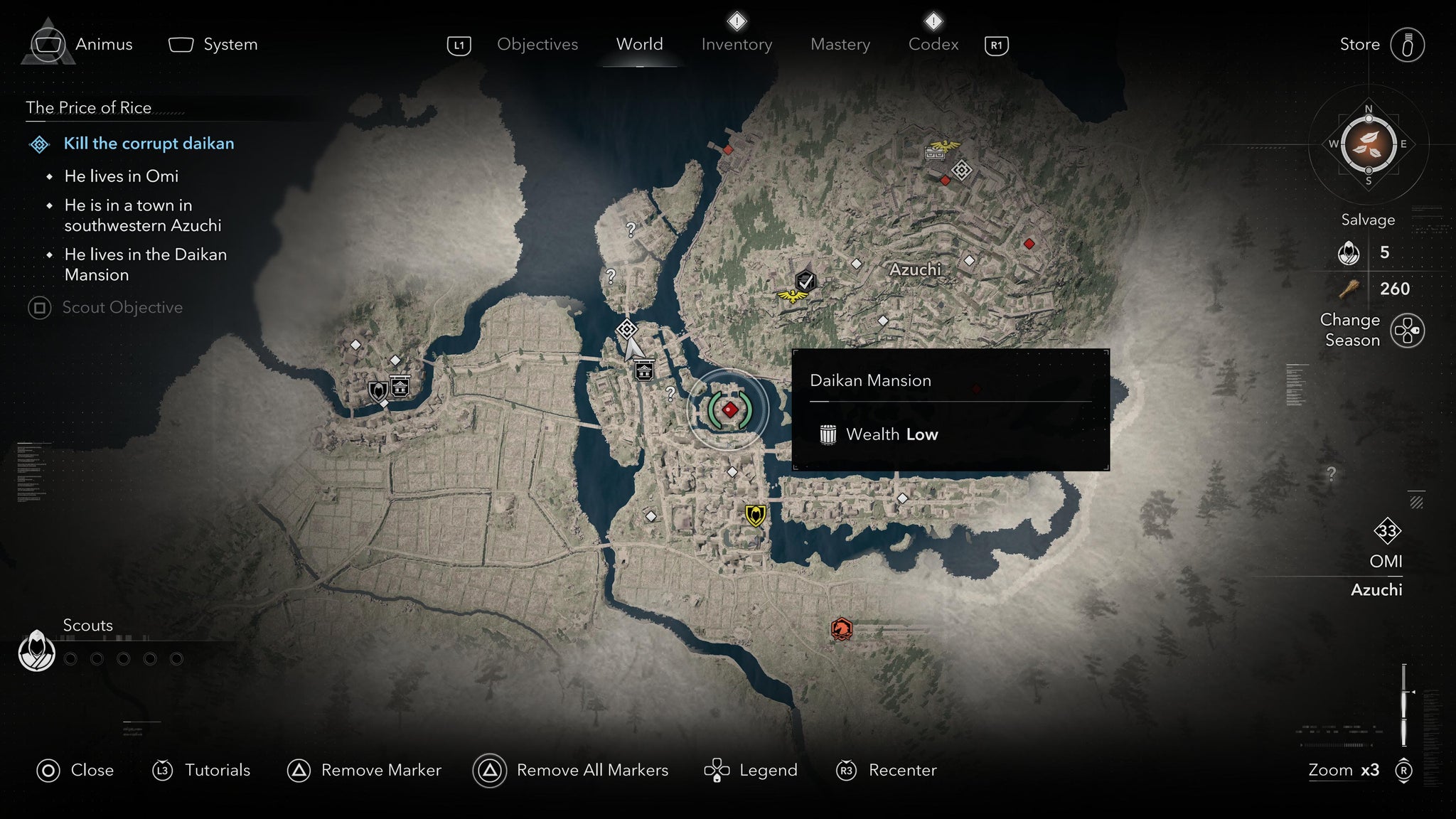 A map screen showing the location of the mansion during the Price of Rice mission in Assassin's Creed Shadows. - 4