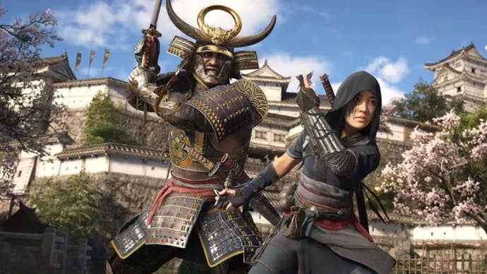 The protagonists of Assassin’s Creed Shadows preparing to fight side by side together.