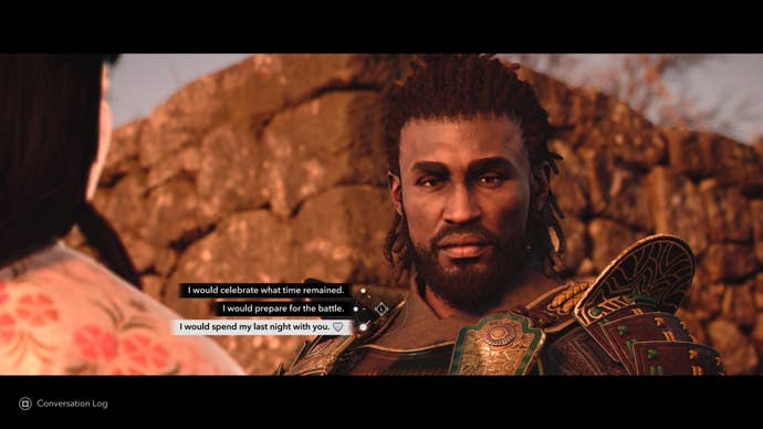 Yasuke speaking to Lady Oichi, one of his romance options, in Assassin’s Creed Shadows.